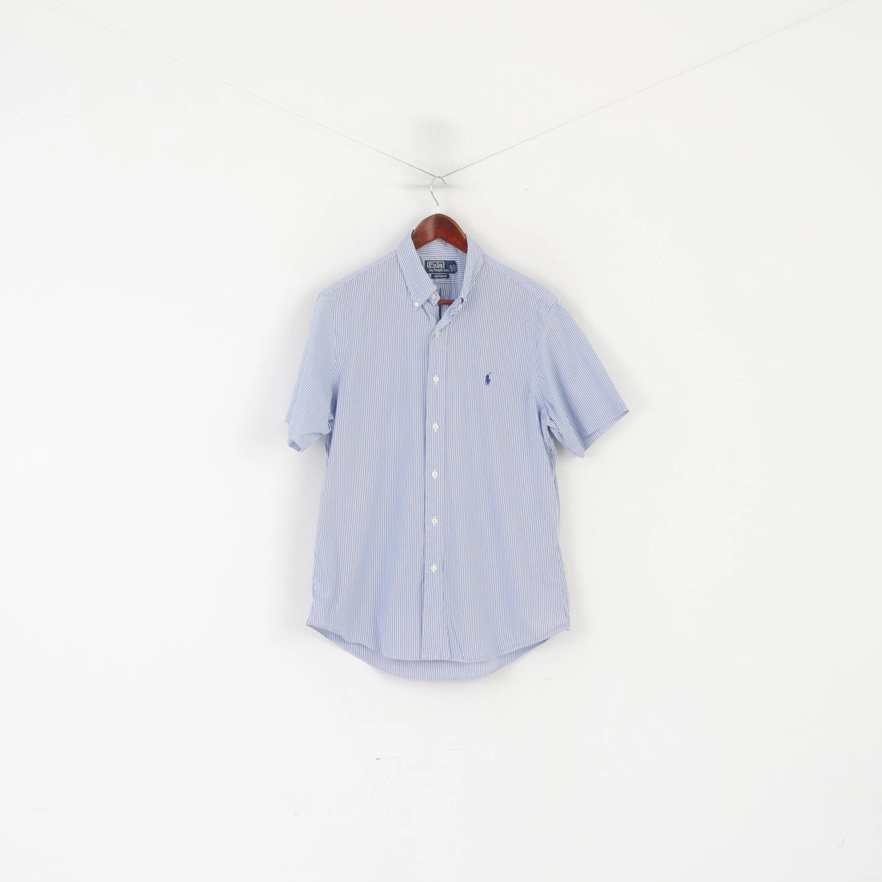 Summer Outfit Polo By Ralph Lauren Men 16 40/41 L Casual Shirt Blue Striped Cotton Custom Fit Top