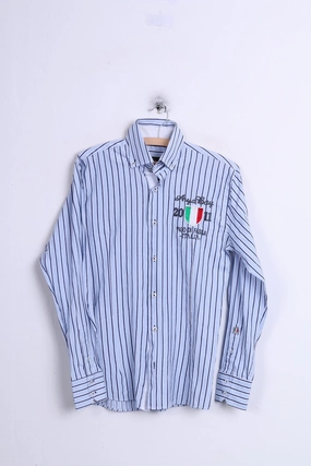 Arya Boy Mens Casual Shirt M Long Sleeve Blue Striped Button Down Collar Polished Finish Coastal Vibes