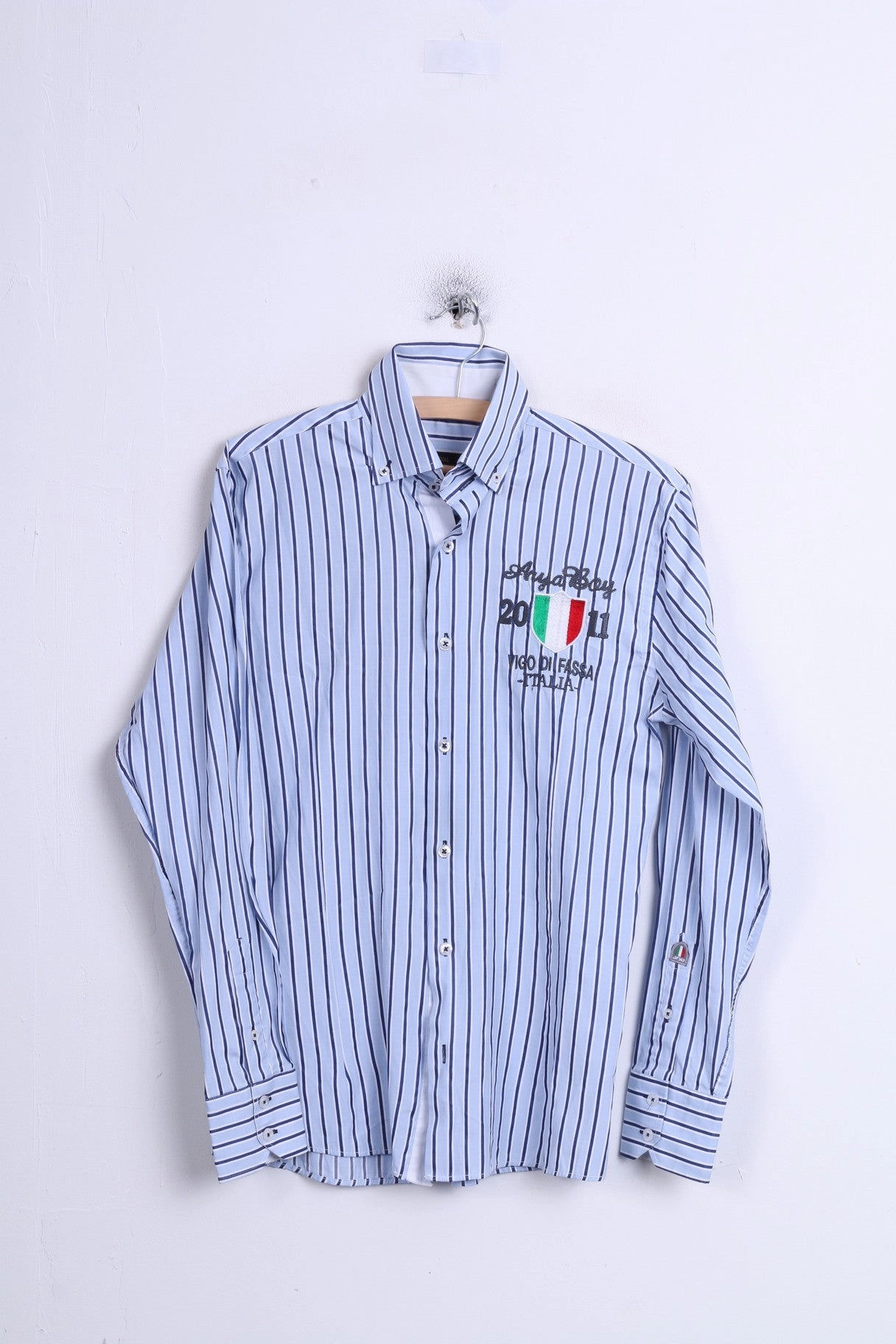 Arya Boy Mens Casual Shirt M Long Sleeve Blue Striped Button Down Collar Polished Finish Coastal Vibes