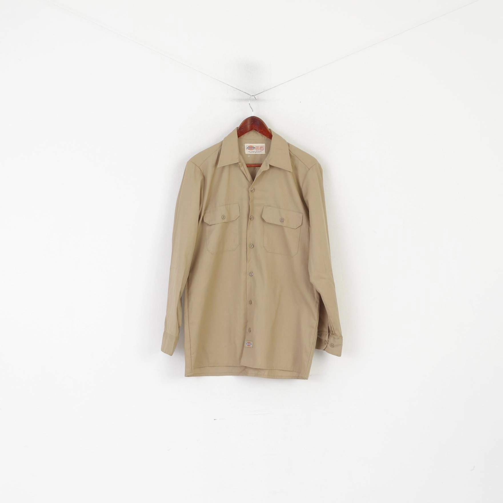 Dickies Men 34/35 M Casual Shirt Brown Cotton Workwear American Long Sleeve Top Effortless Style Soft Touch