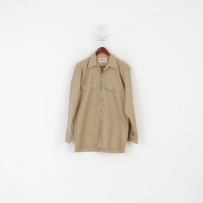 Dickies Men 34/35 M Casual Shirt Brown Cotton Workwear American Long Sleeve Top Effortless Style Soft Touch