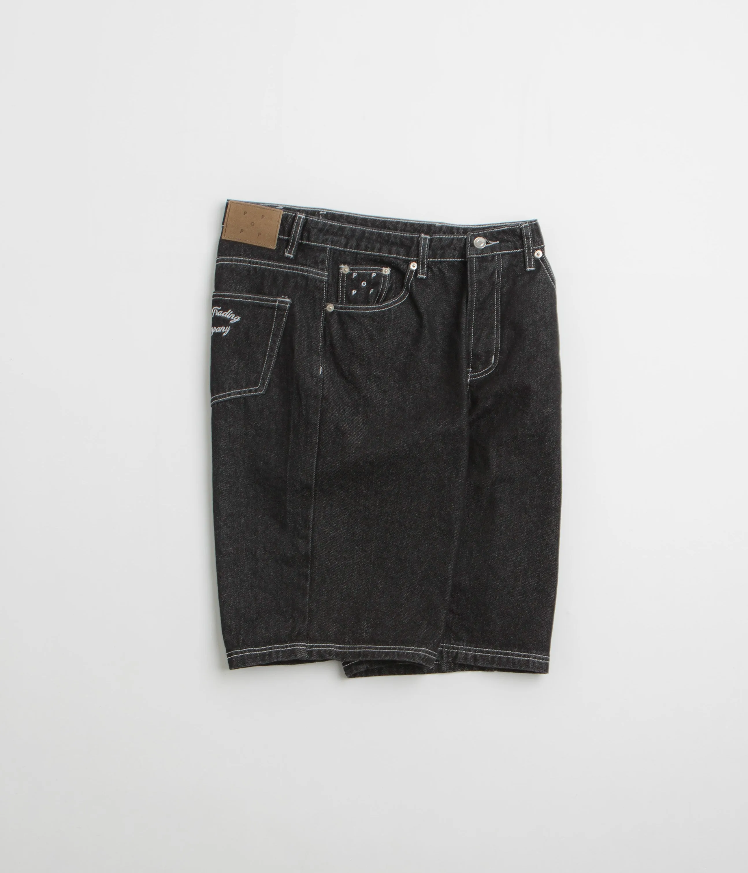 Pop Trading Company Longer DRS Shorts - Black Denim Durable Hemming ReinforcedPockets