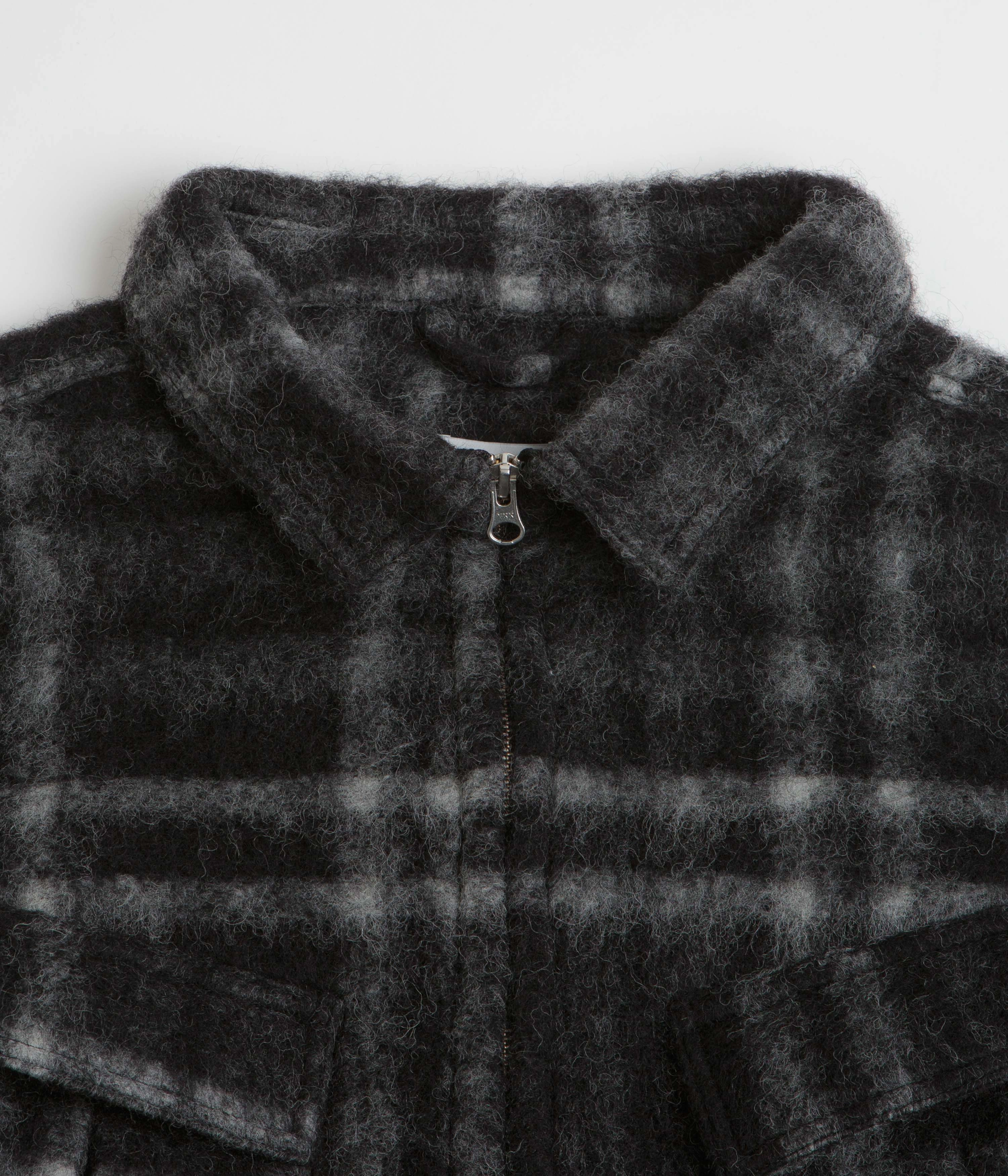 Multipurpose Utility Reflective details Pop Trading Company Checked Wool Shirt Jacket - Black / Charcoal