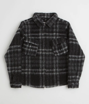 Pop Trading Company Checked Wool Shirt Jacket - Black / Charcoal Polyfill Layer Integration Rain Ready