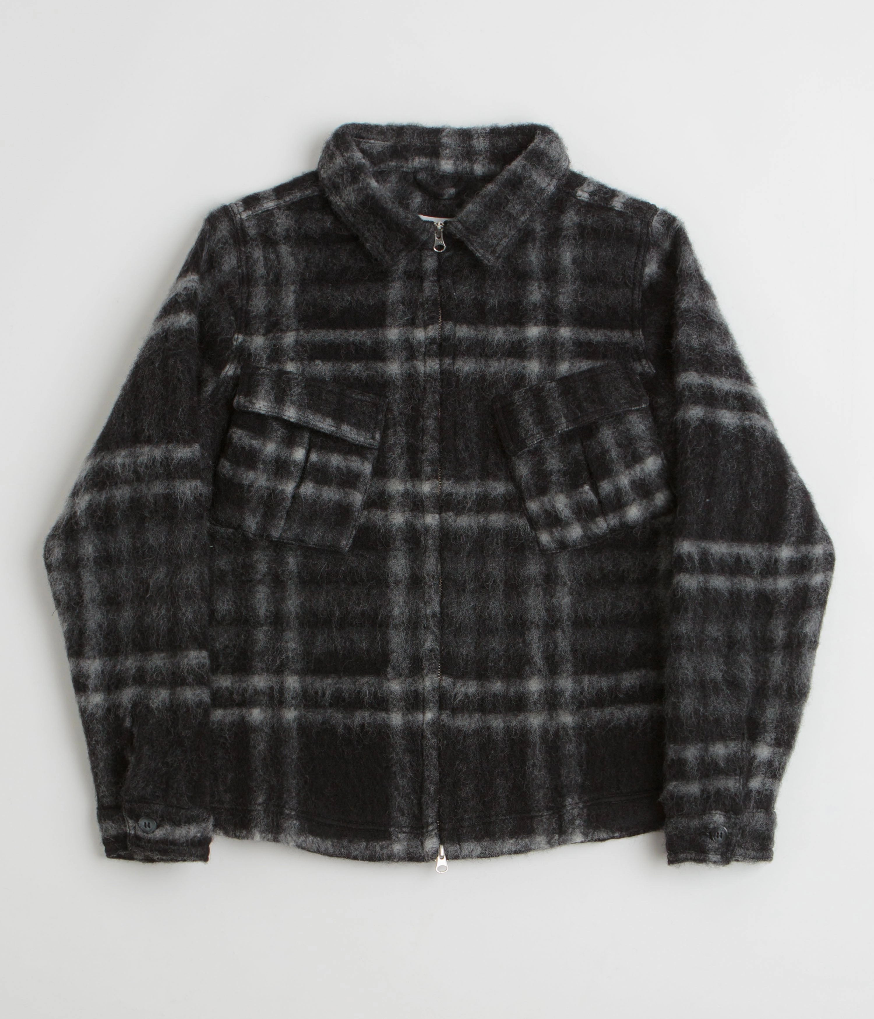 Pop Trading Company Checked Wool Shirt Jacket - Black / Charcoal Polyfill Layer Integration Rain Ready