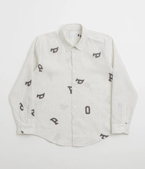 Waffle Weave Flexible Shoulder Construction Pop Trading Company Letters Striped Pop Shirt - White Linen