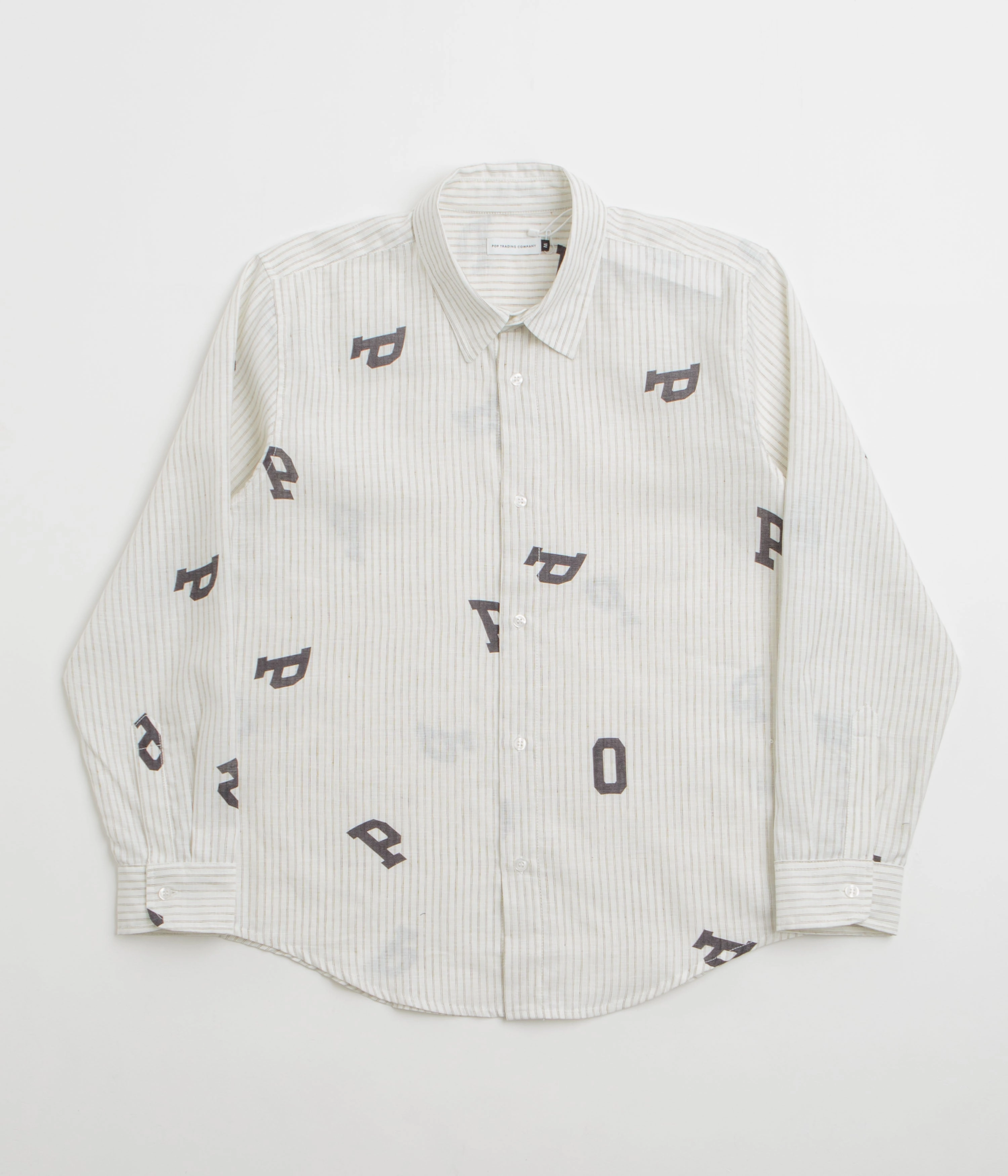 Waffle Weave Flexible Shoulder Construction Pop Trading Company Letters Striped Pop Shirt - White Linen