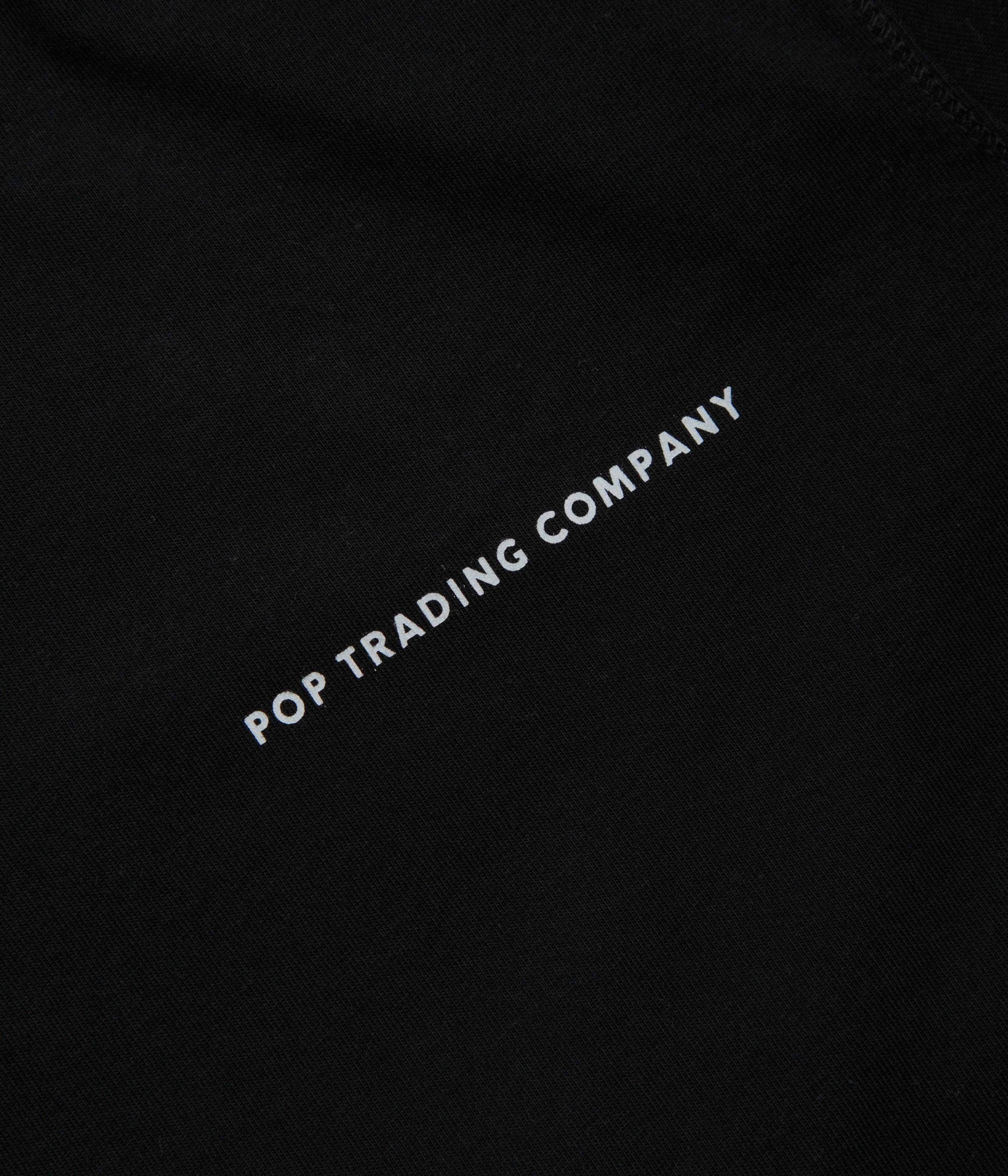 Pop Trading Company Logo T-Shirt - Black / White Recycled Polyester Thread Zero Waste Production