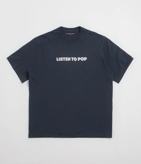 Pop Trading Company Skatemuzik T-Shirt - Navy Foam Print Detail Cozy and Soft
