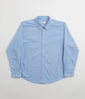 Pop Trading Company Striped Logo Shirt - Blue Non Restrictive Armhole crew neck