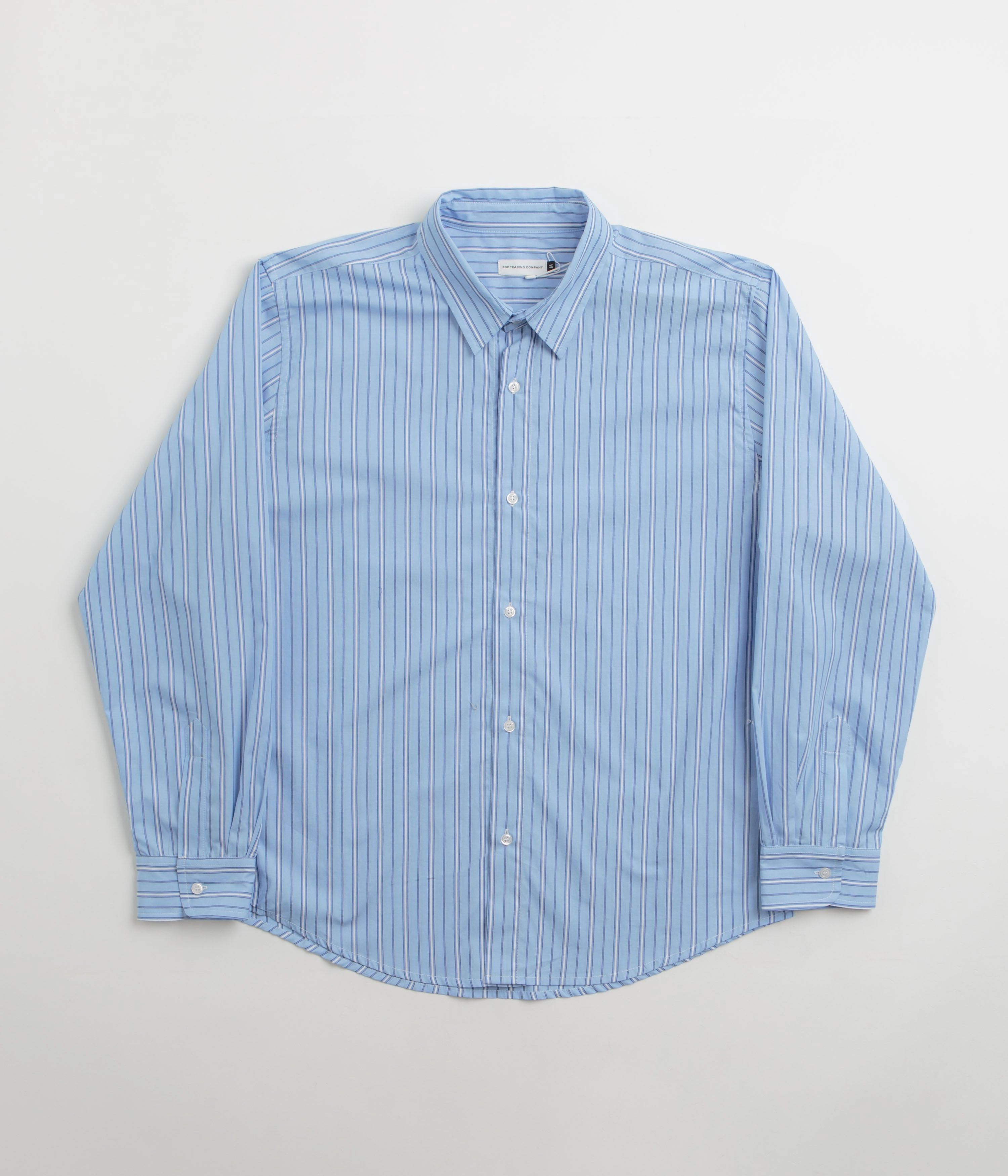 Pop Trading Company Striped Logo Shirt - Blue Non Restrictive Armhole crew neck