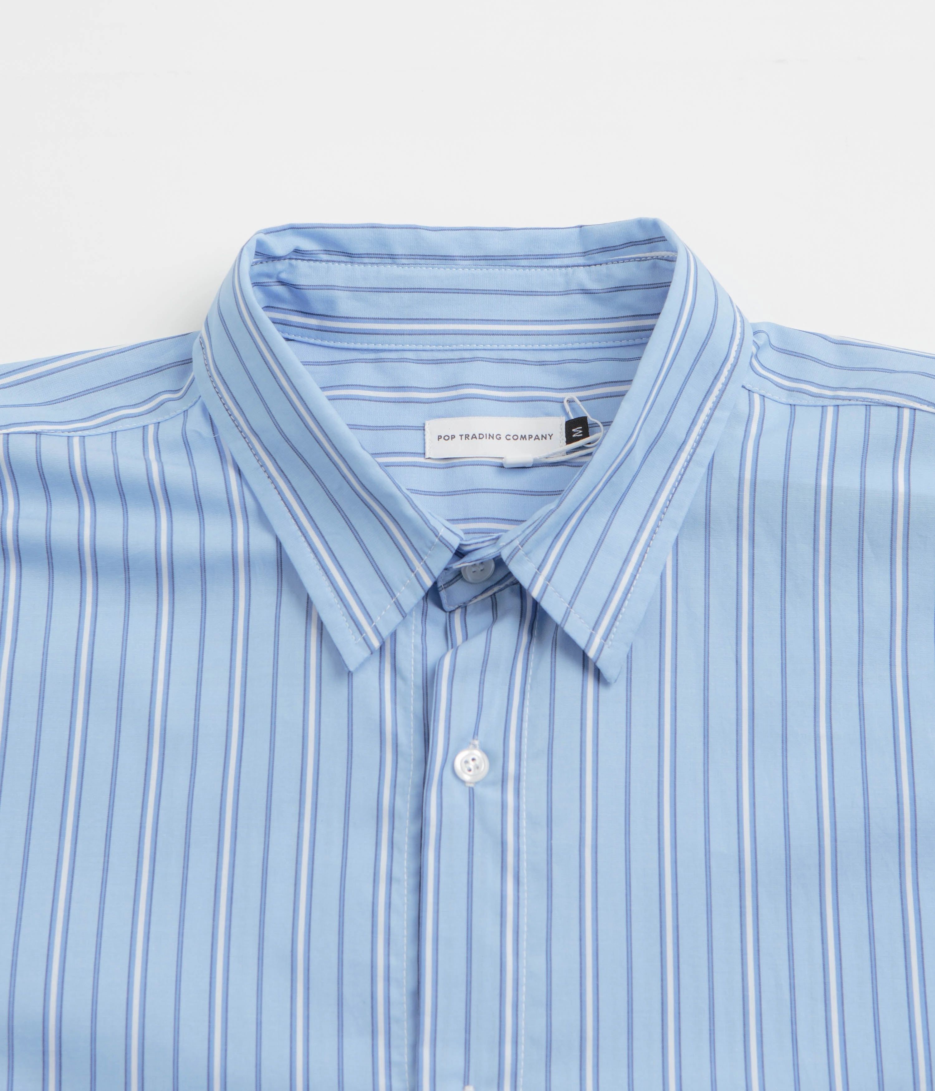 Pop Trading Company Striped Logo Shirt - Blue Comfort Wear Bold Print