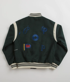 college Pop Trading Company x Parra Varsity Jacket - Pine Green