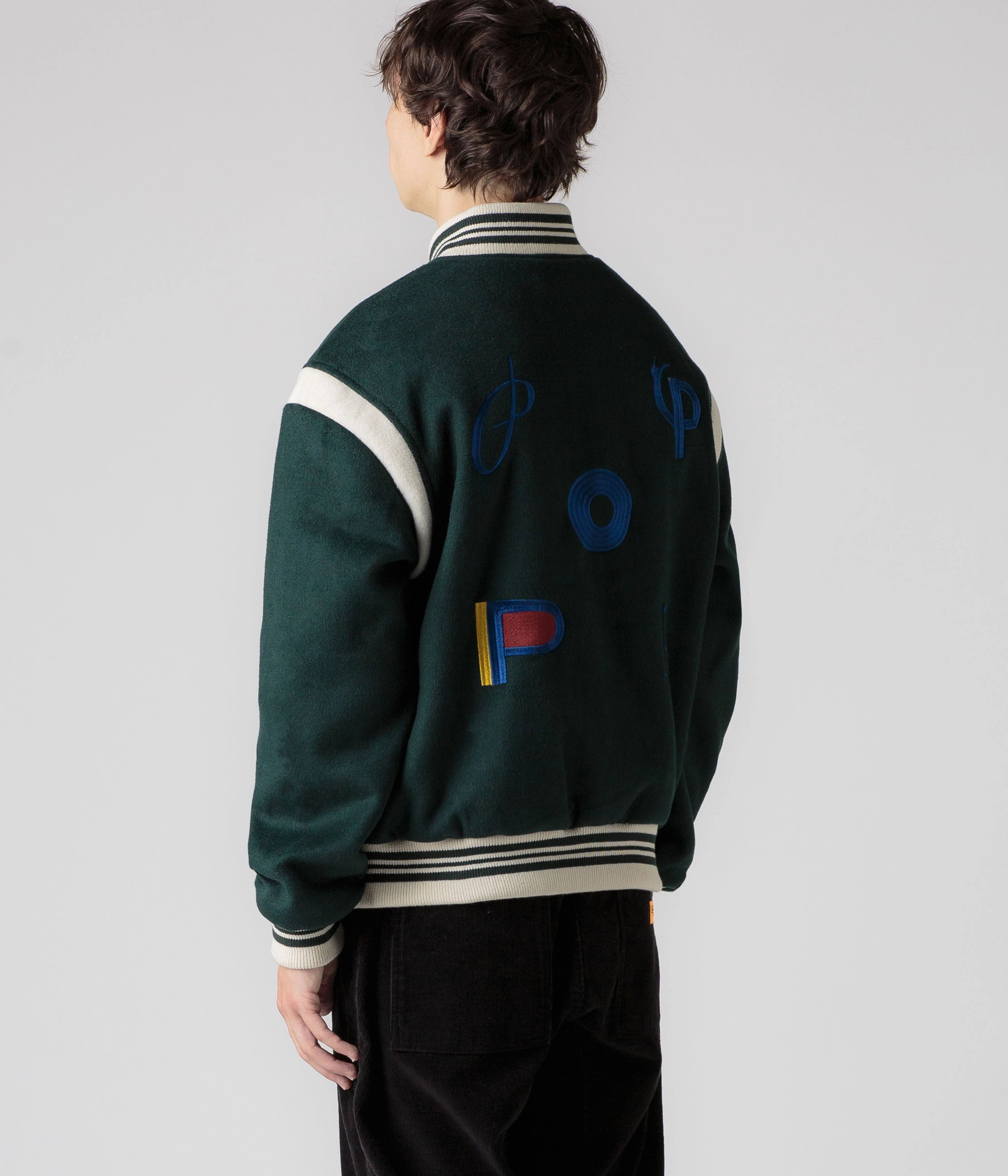 Pop Trading Company x Parra Varsity Jacket - Pine Green suitable for trade shows