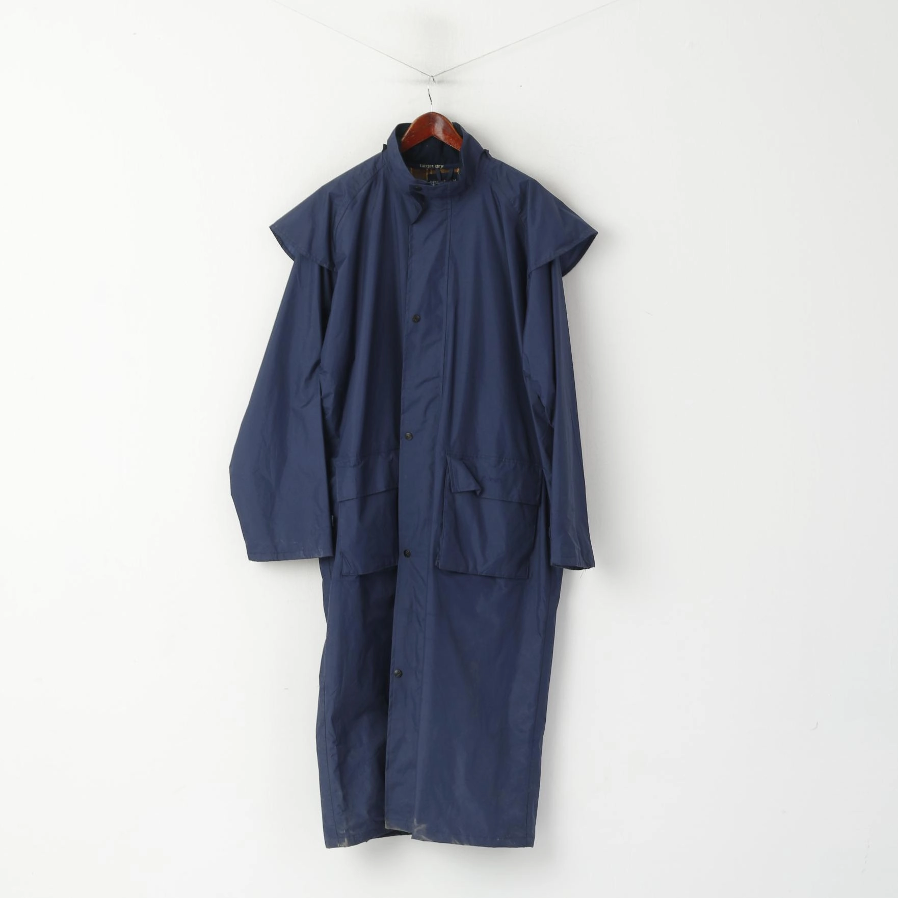 Target Dry Men XL Raincoat Navy Full Lenght Trench Mac Full Zipper Coat Water Resistant Shell