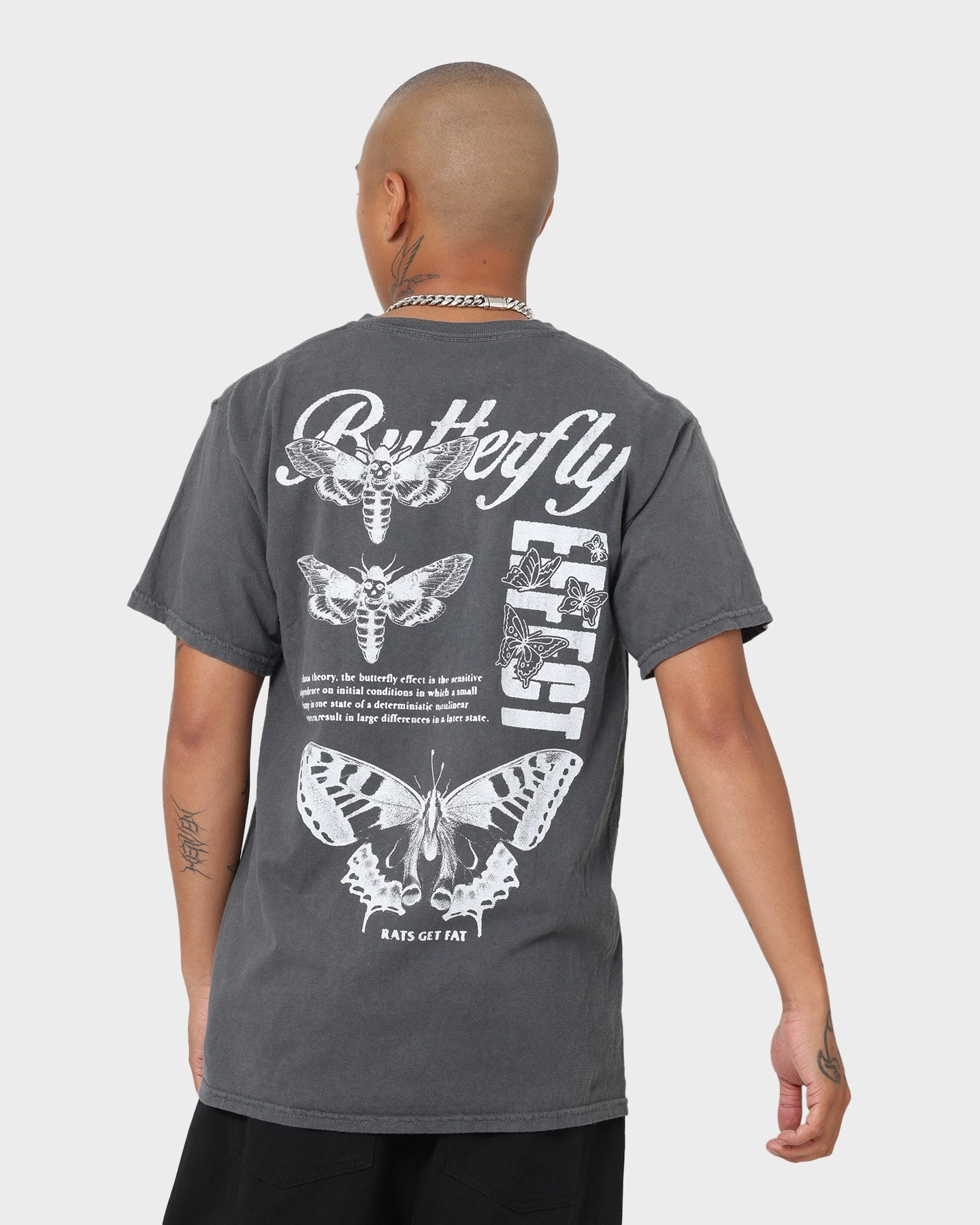 Heather Texture Finish Rats Get Fat Butterfly Effect Vintage T-Shirt Off Black
