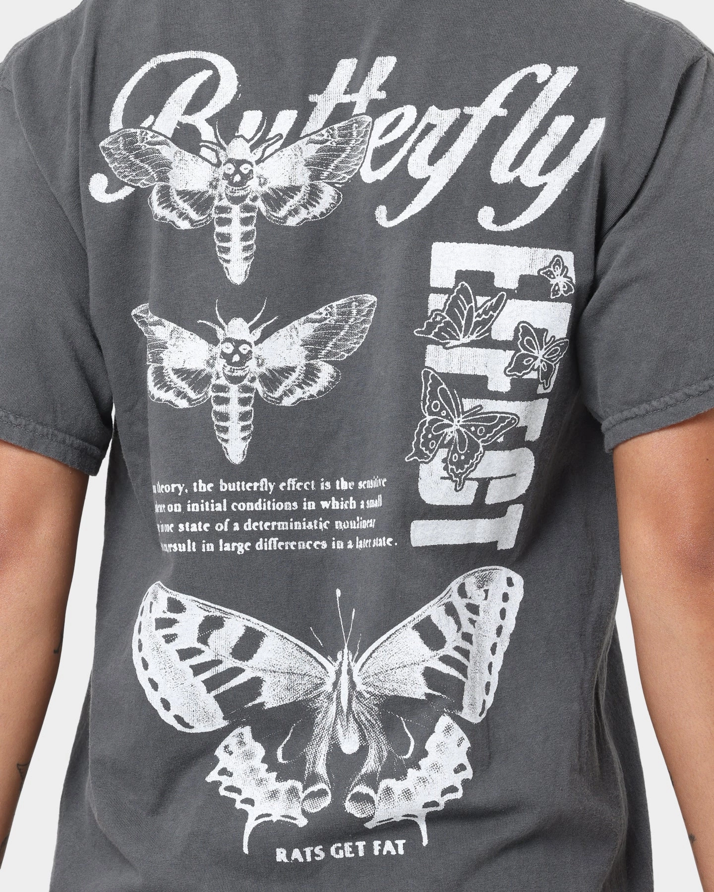 Rats Get Fat Butterfly Effect Vintage T-Shirt Off Black Casual Appeal