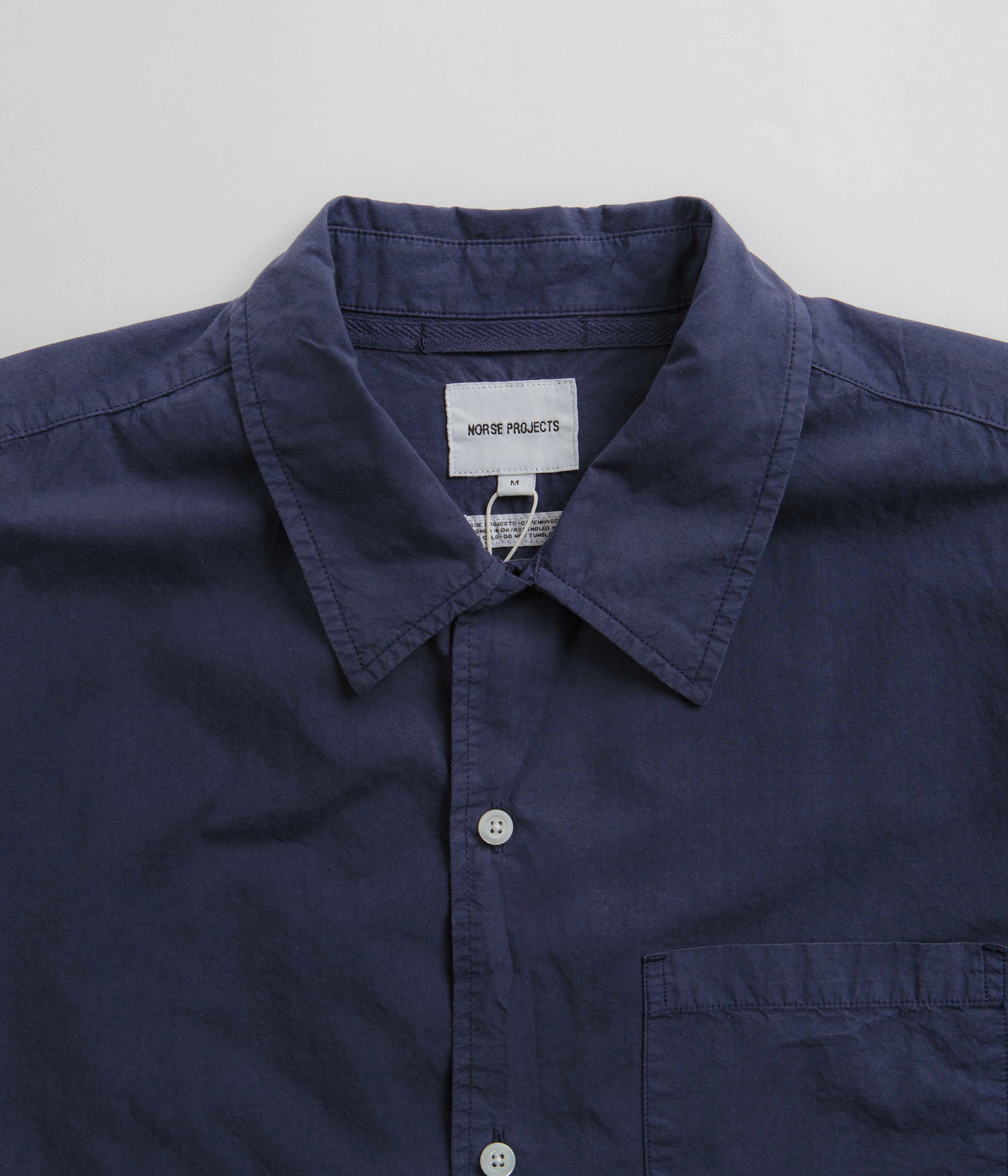 Norse Projects Carsten Tencel Shirt - Calcite Blue Low Profile Pocket Design Winter Fashion