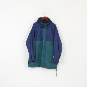 Helly Hansen Men XL Jacket Navy Green Nylon Waterproof Hooded Zip Up Outdoor Sailing Top Sleek Outerwear Frictionless Cuffs