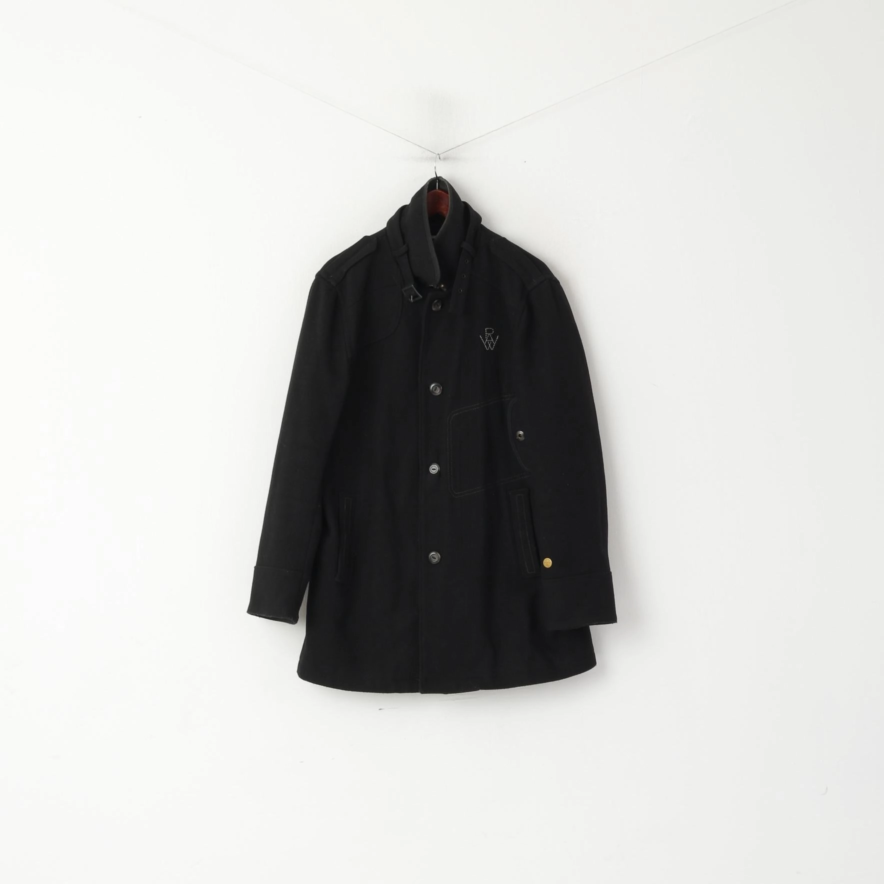 G-Star Raw Men XL (L) Coat Black Wool Nylon Casual Buttoned Decoy Garber Trench Top Protective Outerwear