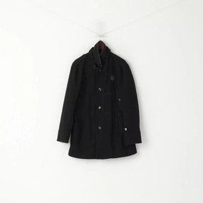 G-Star Raw Men XL (L) Coat Black Wool Nylon Casual Buttoned Decoy Garber Trench Top Protective Outerwear