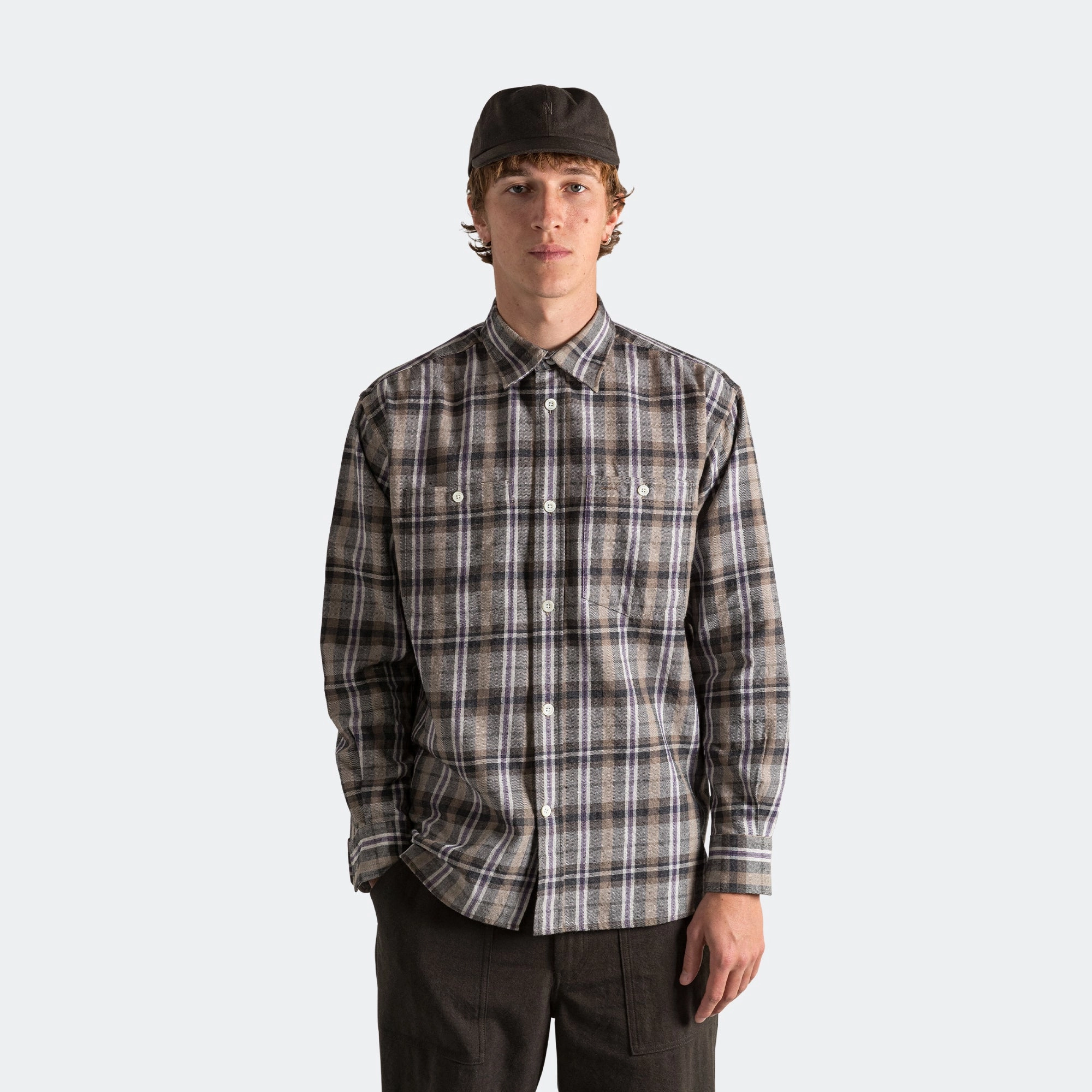 Active Wear Contemporary Look Ole Oversized Check Shirt x UP THERE - Charcoal Grey