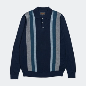 Knit Polo Stripe Argyle - Navy Anti Pilling Finish