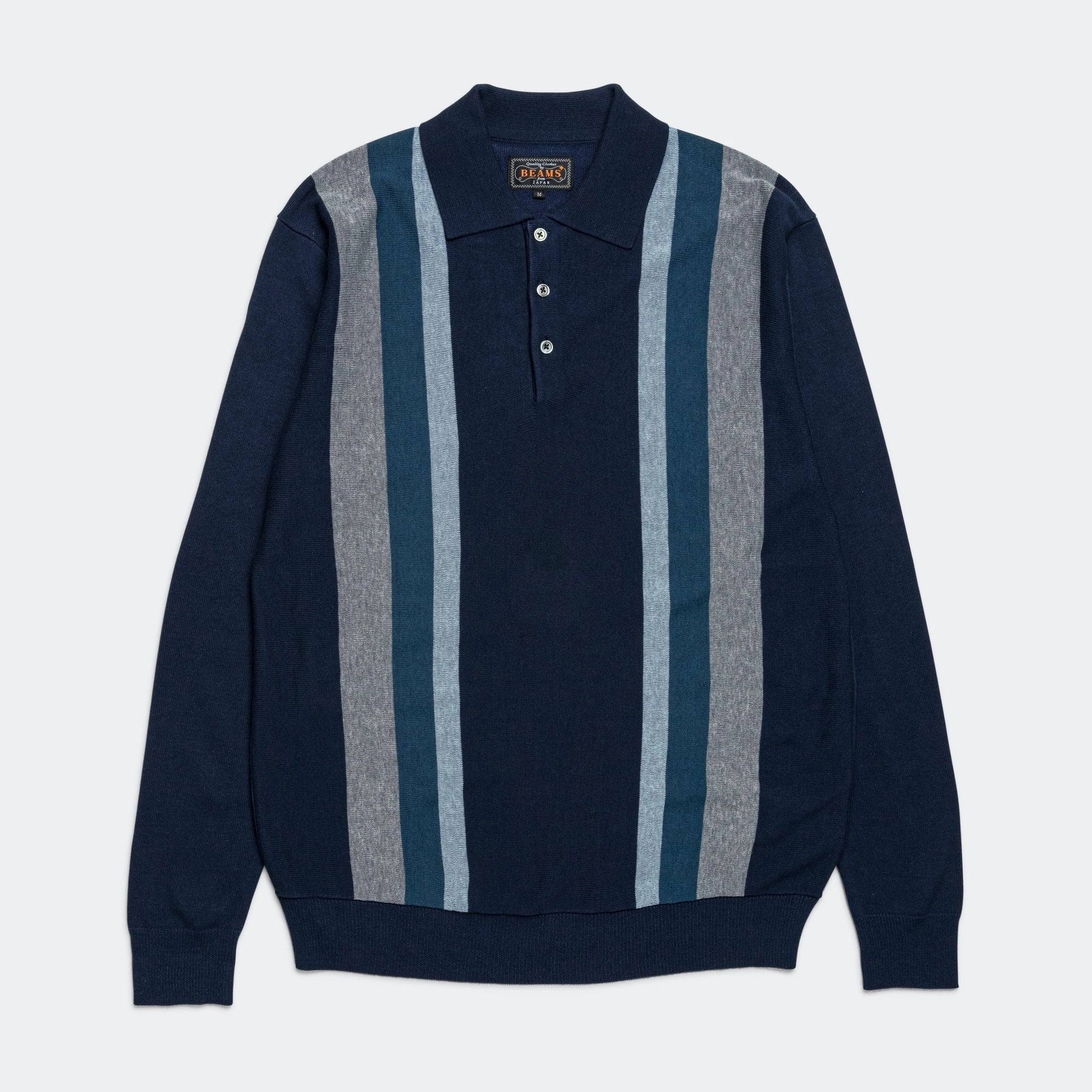Knit Polo Stripe Argyle - Navy Anti Pilling Finish