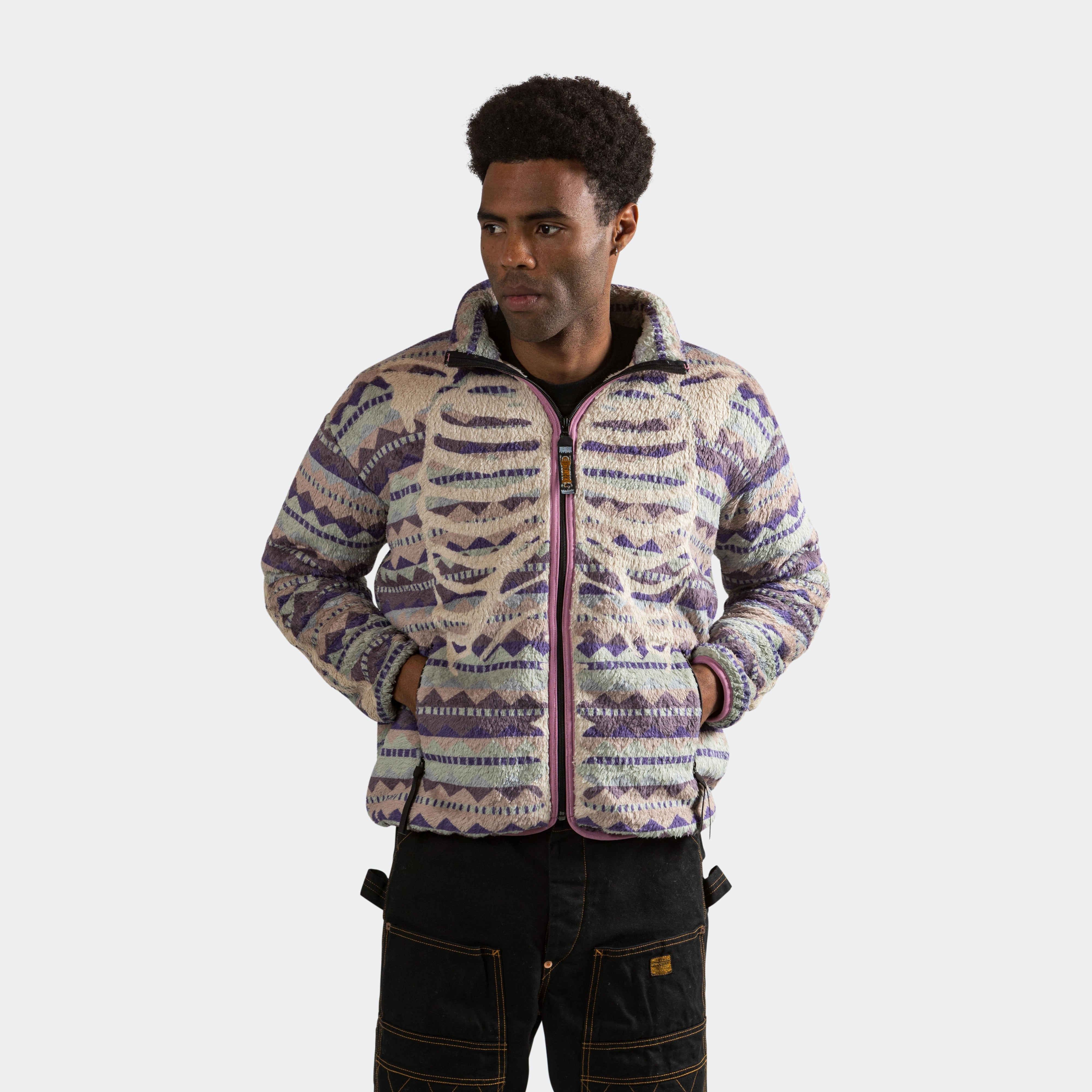 ASHLAND Stripe & BONE Fleece ZIP Blouson - Purple aesthetic features