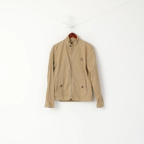 Pretty Green Men S Jacket Brown Cotton Full Zipper Slim Fit Casual Harrington Top Night Out