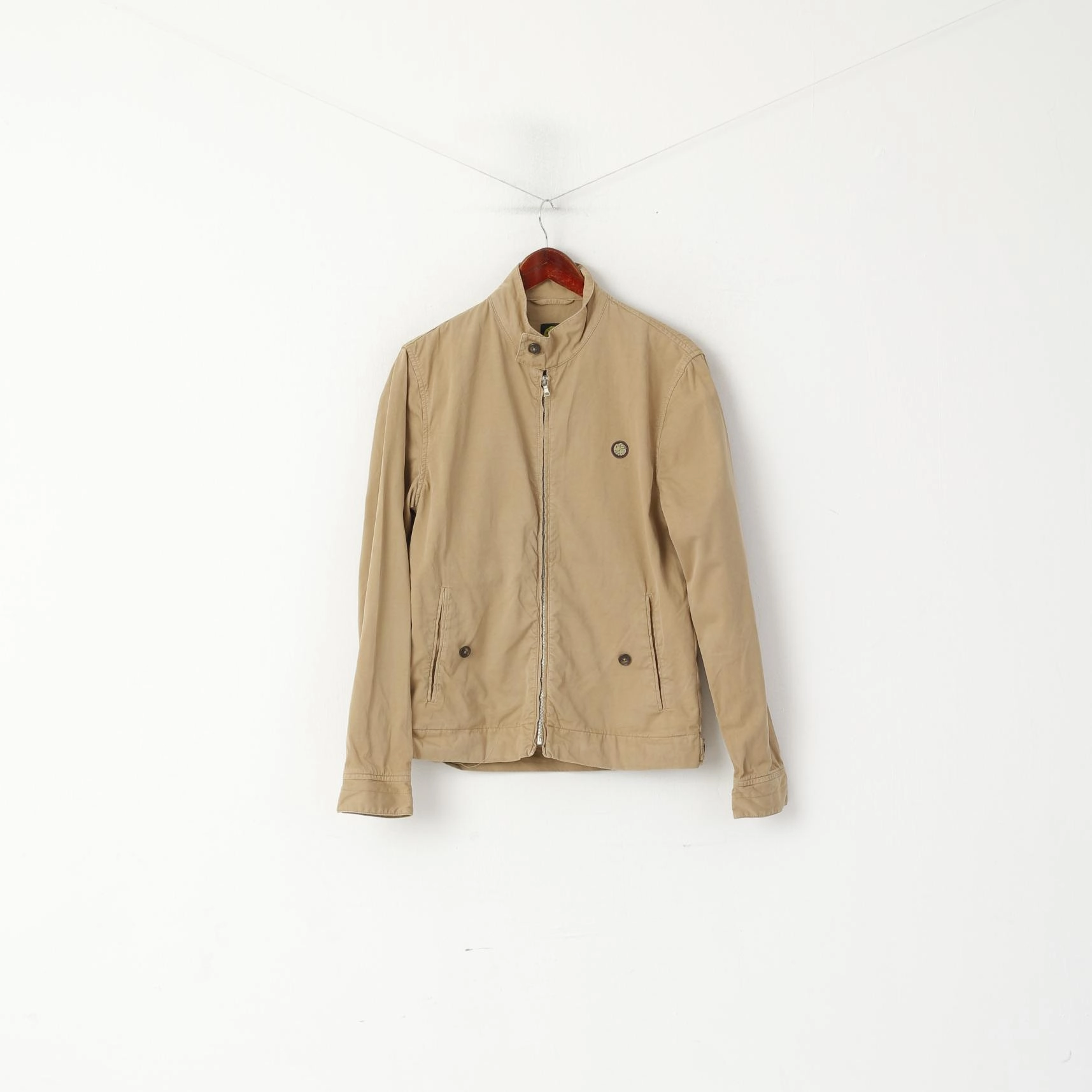 Pretty Green Men S Jacket Brown Cotton Full Zipper Slim Fit Casual Harrington Top Night Out