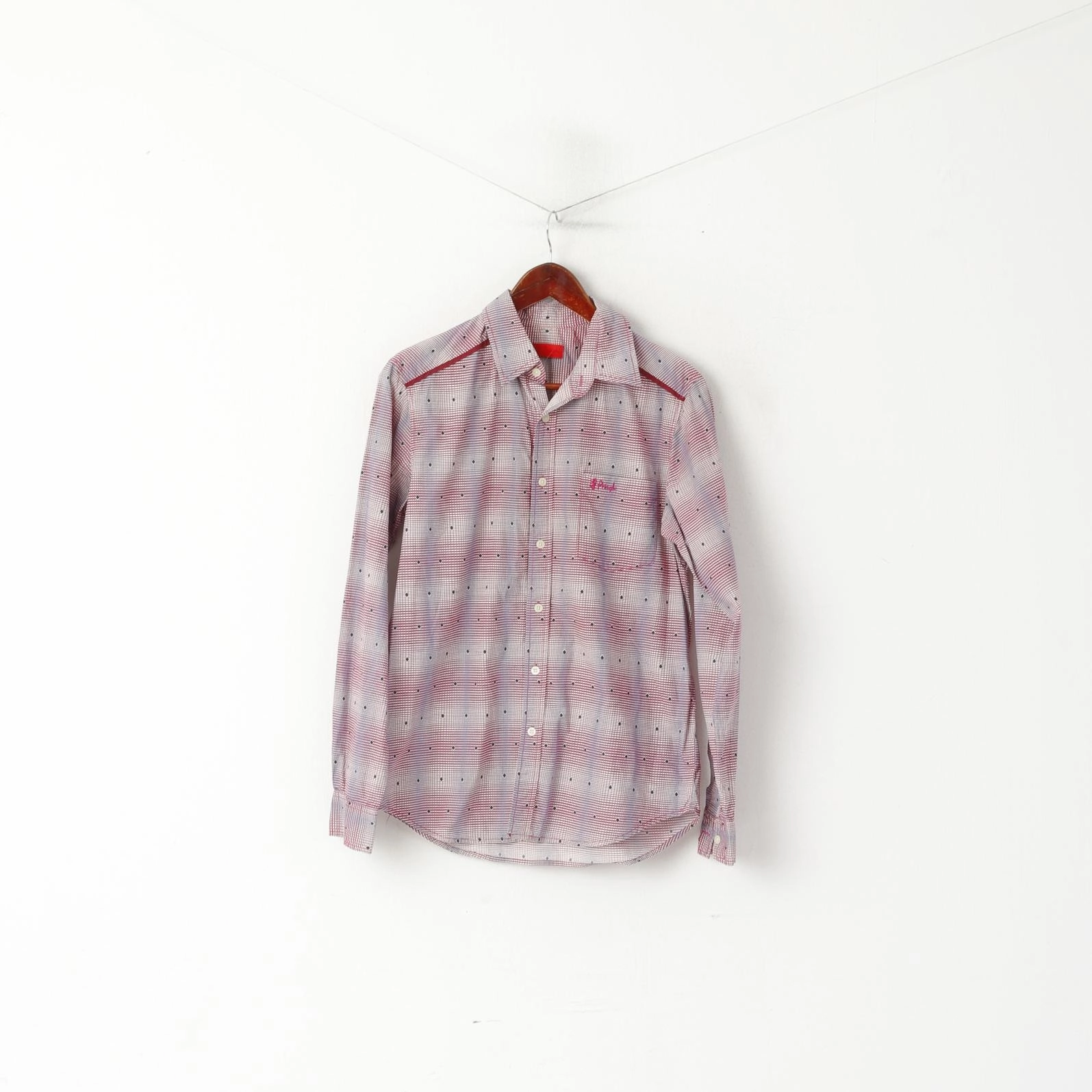 Pringle Of Scotland Men 15 38 S Casual Shirt Purple Check Cotton Detailed Buttons Long Sleeve V-neck style