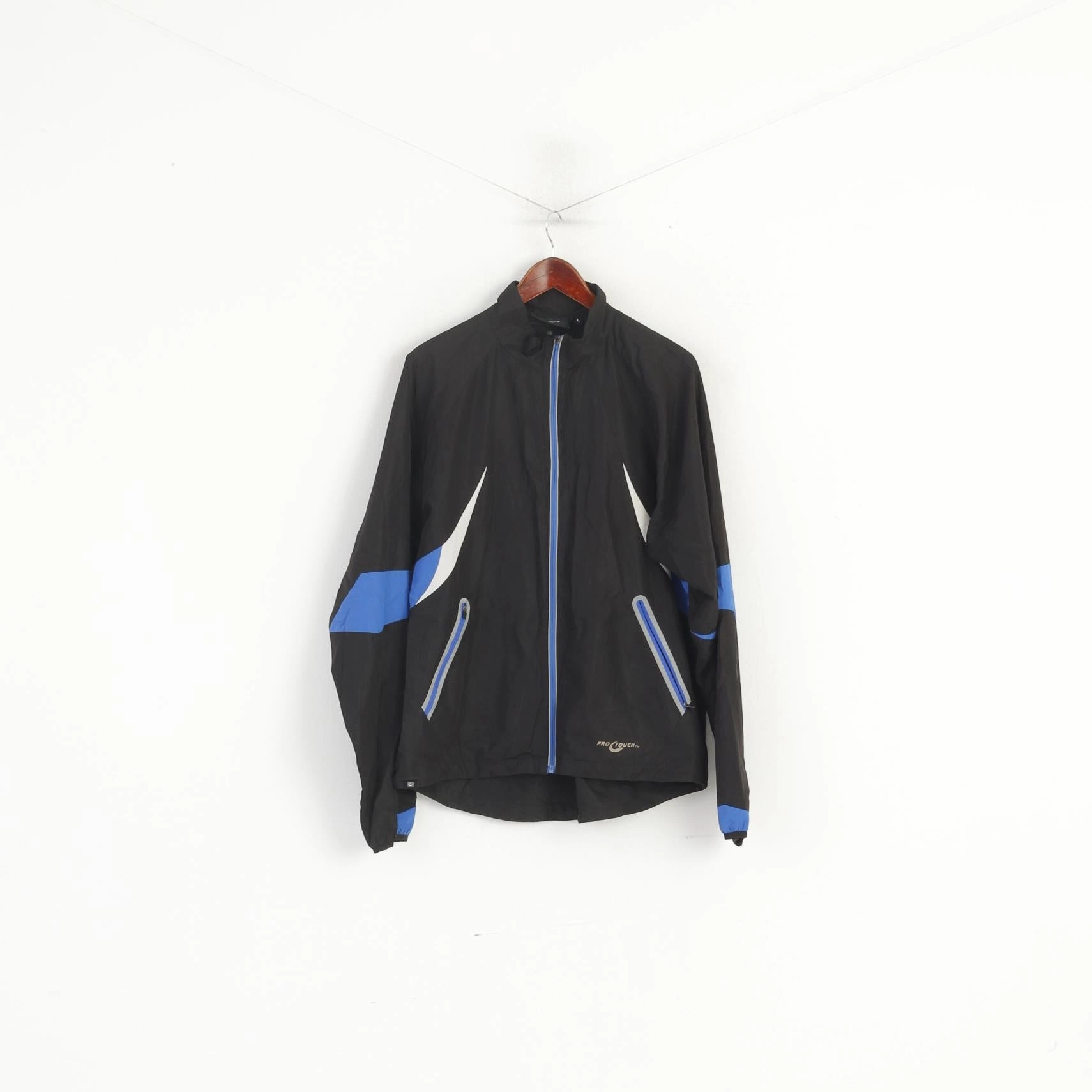 Pro Touch Men L Jacket Black Sportswear Reflective Vintage Zip Up Run Activewear Top Versatile Design