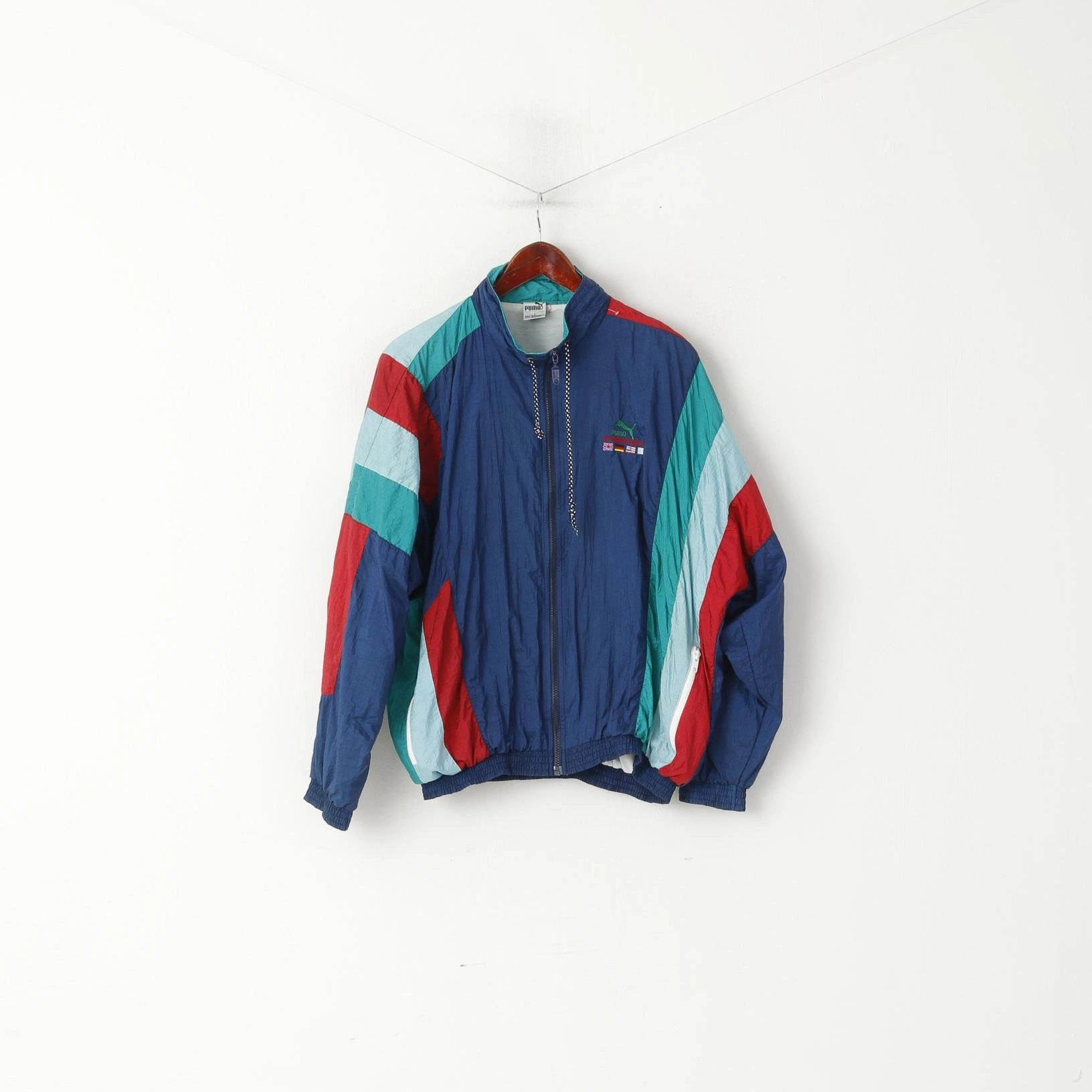 Puma International Men L Track Top Jacket Navy Vintage Nylon Festival Sport Top All Weather Performance