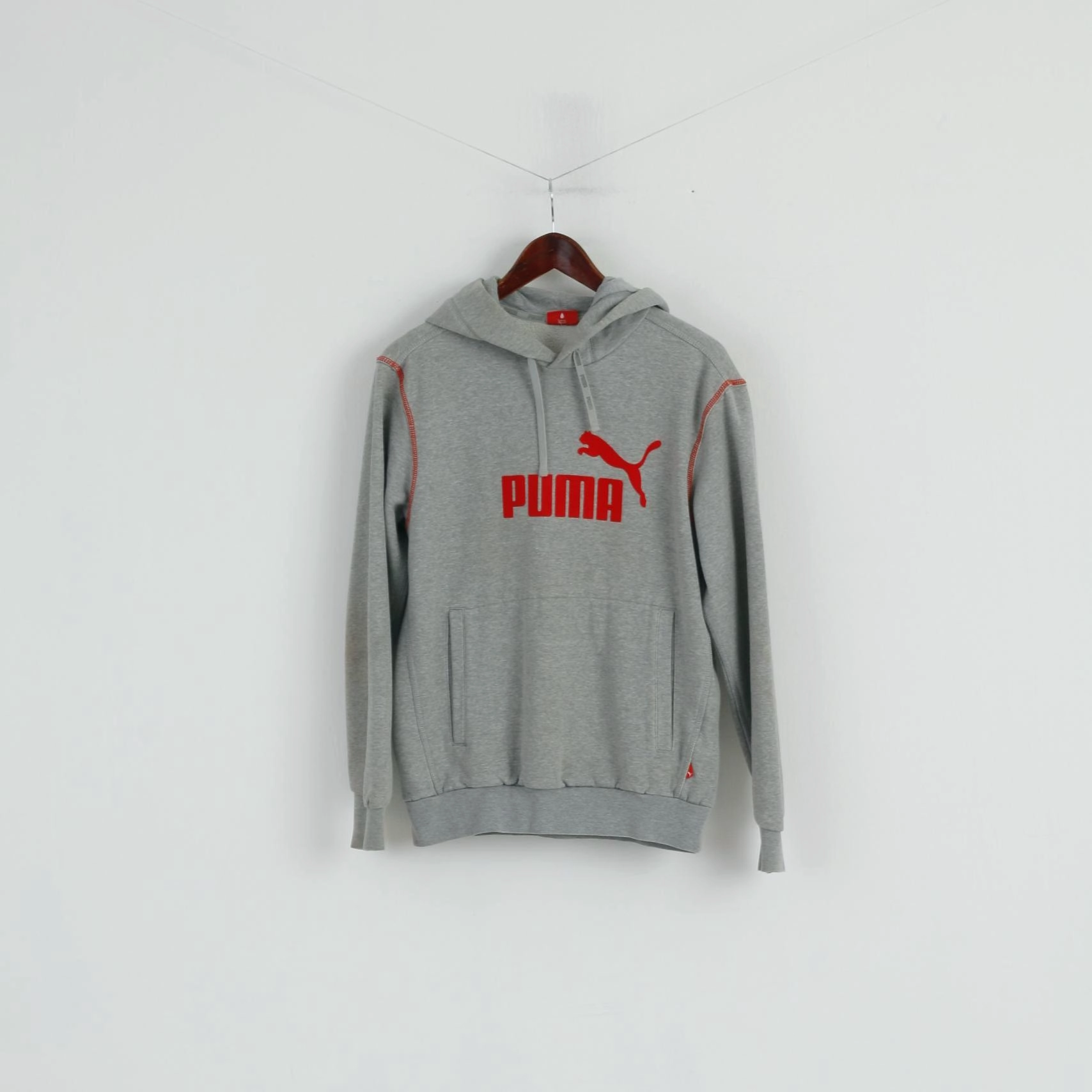 Customer Satisfaction Puma Men S Sweatshirt Grey Cotton Hooded Logo Kangaroo Pocket Sport Top