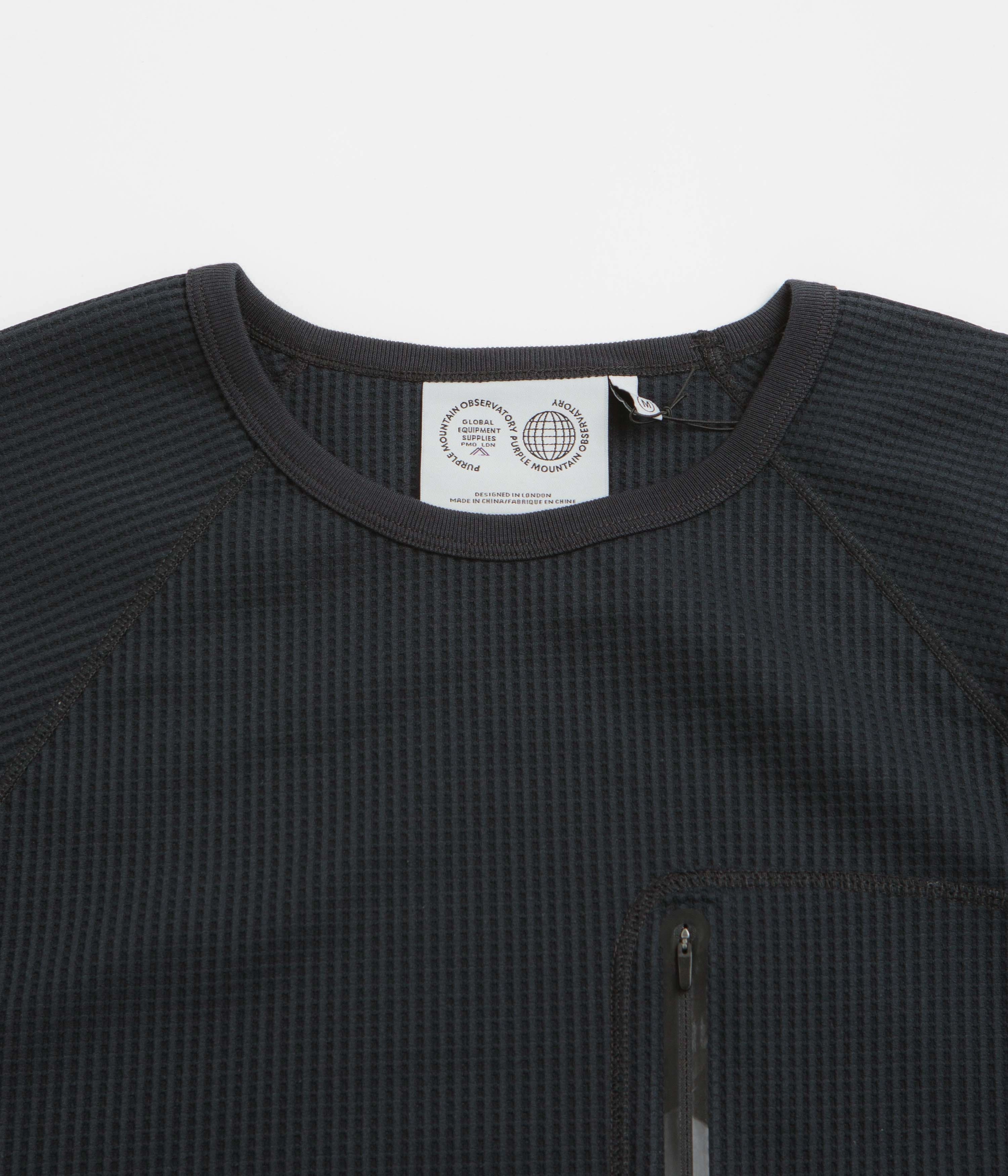 Fresh and Cool Purple Mountain Observatory Waffle Long Sleeve T-Shirt - Black