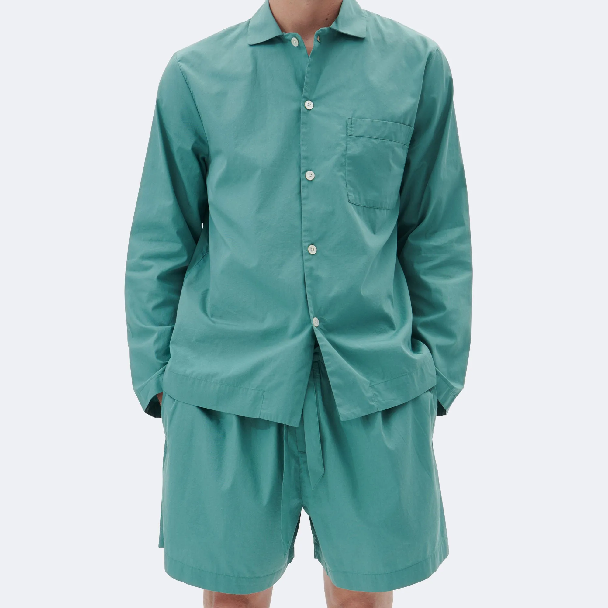Comfortable Shorts Pyjama Shorts - Vintage Green Cotton Poplin