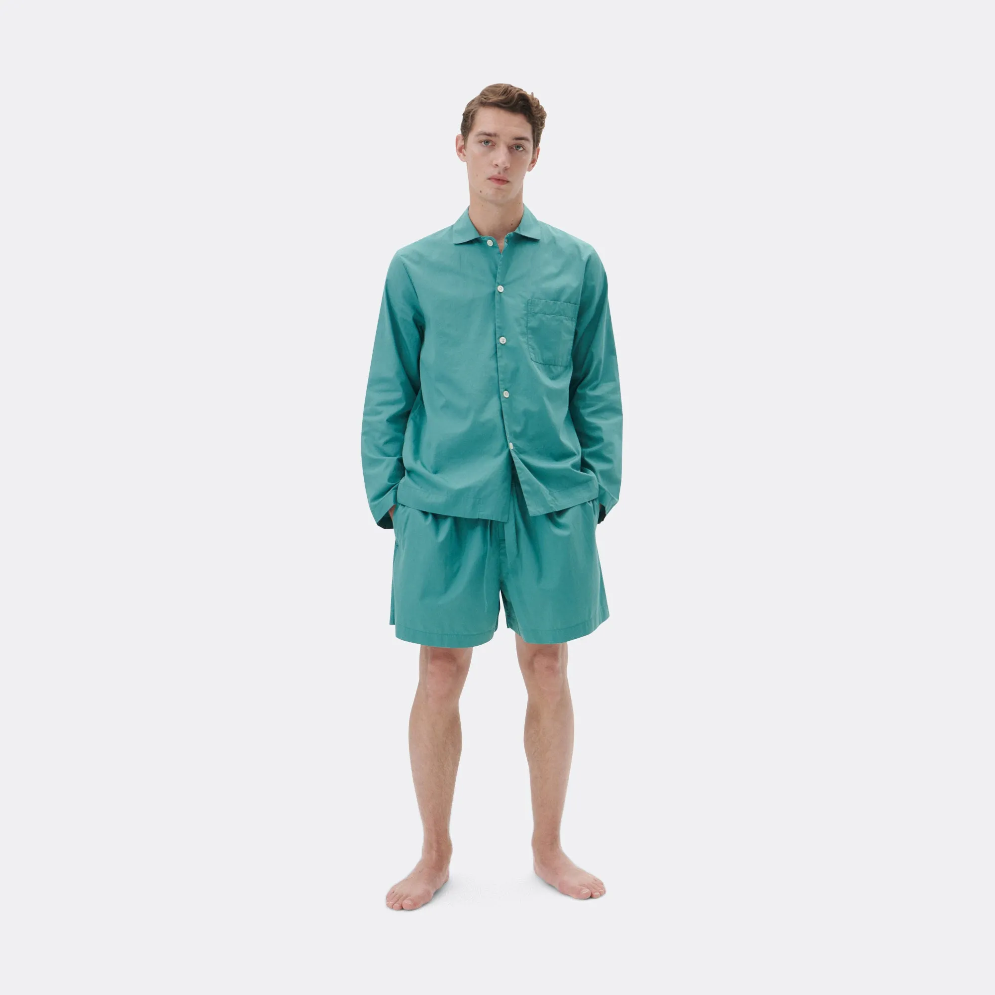Pyjama Shorts - Vintage Green Cotton Poplin Reinforced Gusset Elastic hem