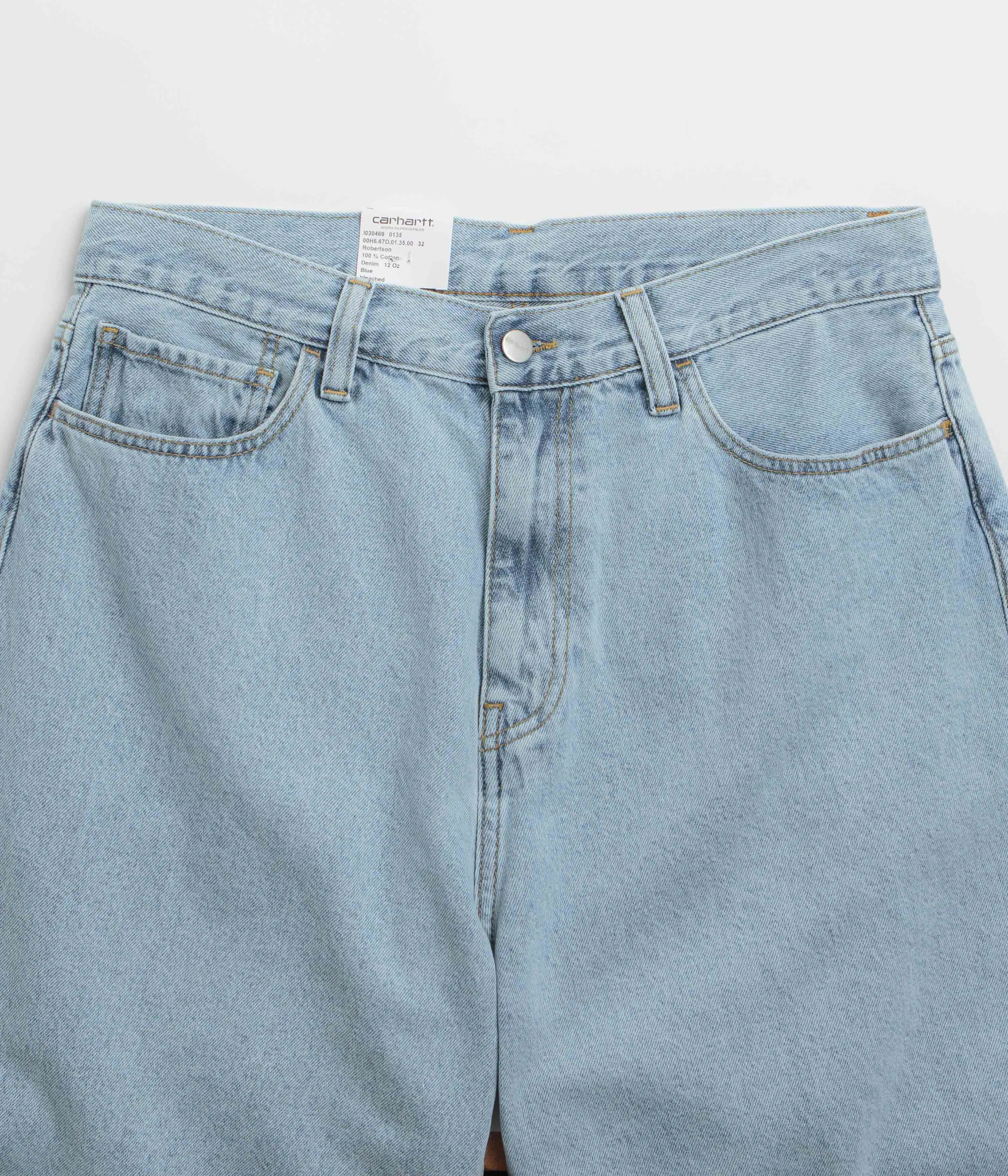 Carhartt Landon Shorts - Blue Bleached Tight Fit Durable Stitching