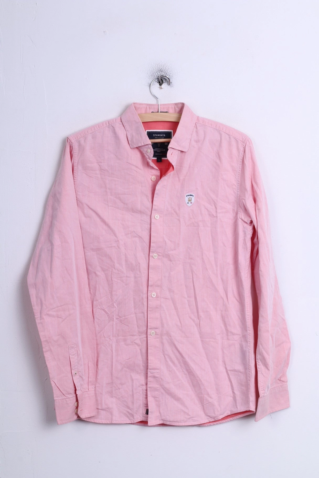 Stretch Material Stangata via Domenico Millelire Mens Casual Shirt S Long Sleeve Pink Cotton Italia
