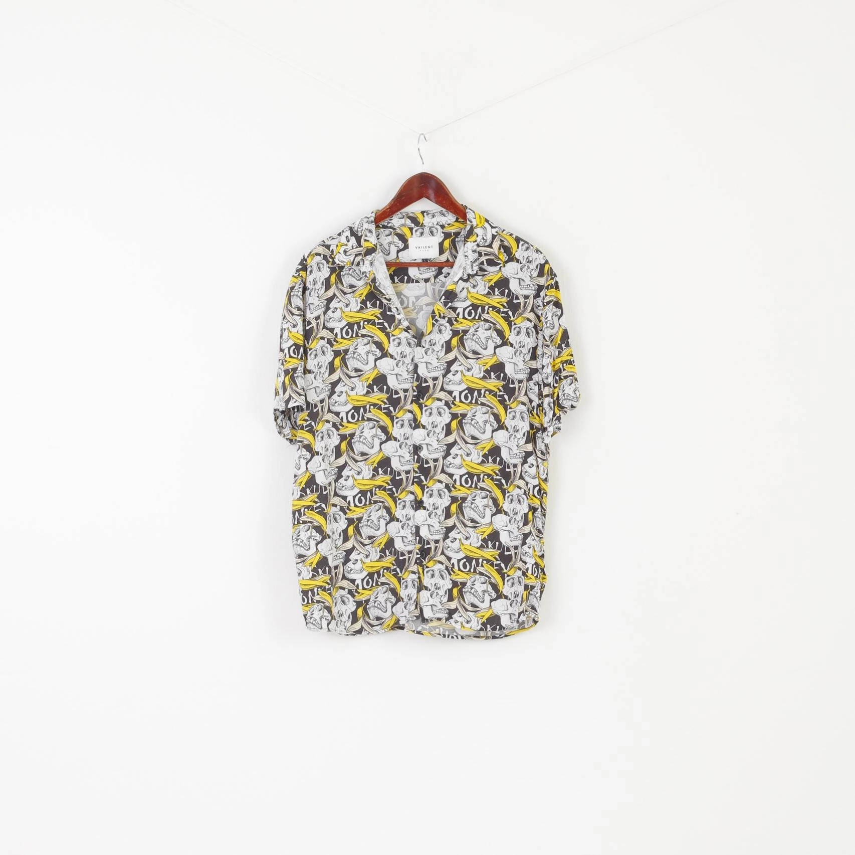 Vailent Pure Men L Casual Shirt White Viscose Sun Printed Skull Short Sleeve Top hypoallergenic material