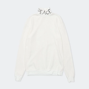 Waffle Jersey High-Neck Long Sleeve T (PEACE Embroidery) - White Subtle Embroidery