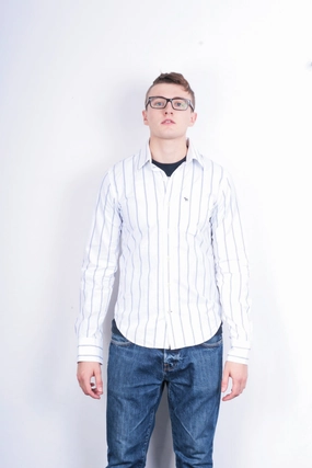 Classic Collar Abercrombie & Fitch Mens S Casual Shirt White Cotton Striped Muscle
