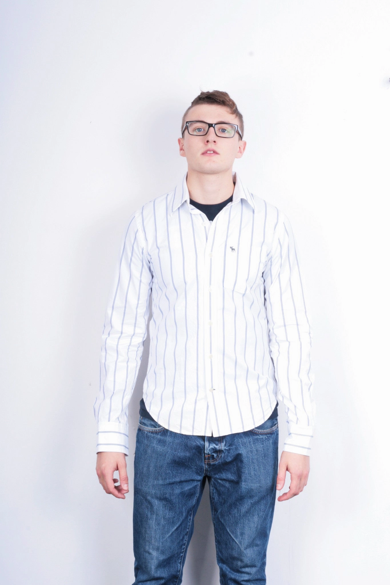 Classic Collar Abercrombie & Fitch Mens S Casual Shirt White Cotton Striped Muscle