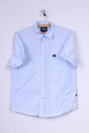 Glossy Texture Comfort First Fit Reserved Sailing Mens S Casual Shirt Light Blue Short Sleeve Cotton Regular Top