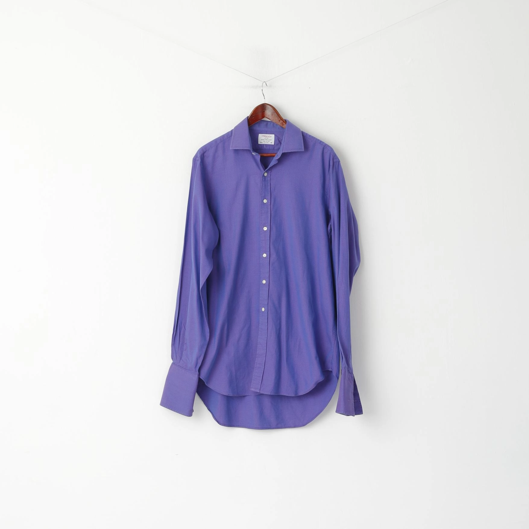 TM Lewin Men 16.5 38 XL Casual Shirt Long Purple Pink Cotton Long Sleeve Cuff Top Ribbed Trim