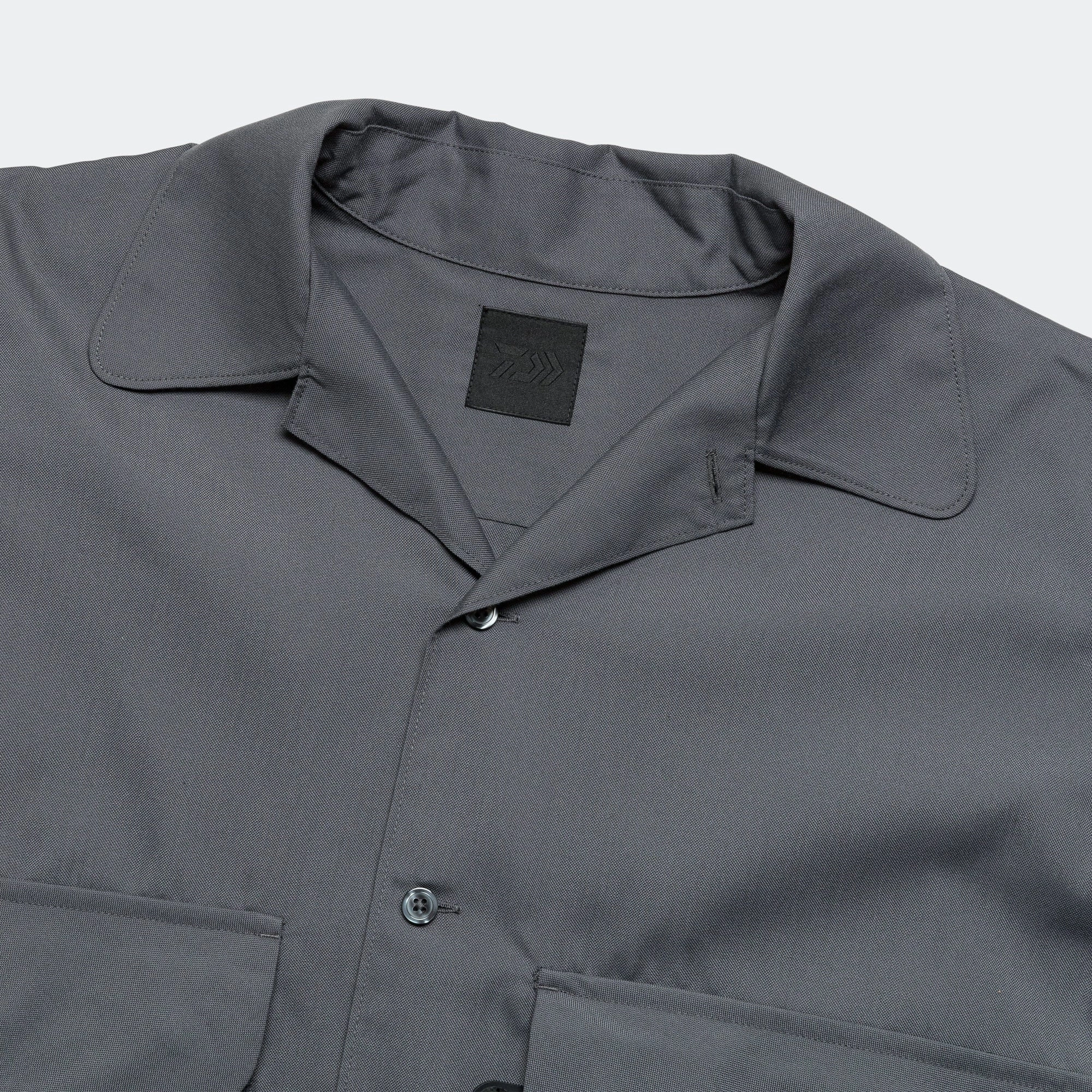 Quick Dry Construction Wrinkle-Resistant Tech Sports Open Collarshirt LS - Charcoal