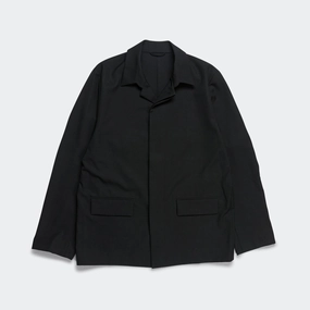Popeline Wool Jacket - Black Layered Wind Barrier Windbreaker Inspired Fit
