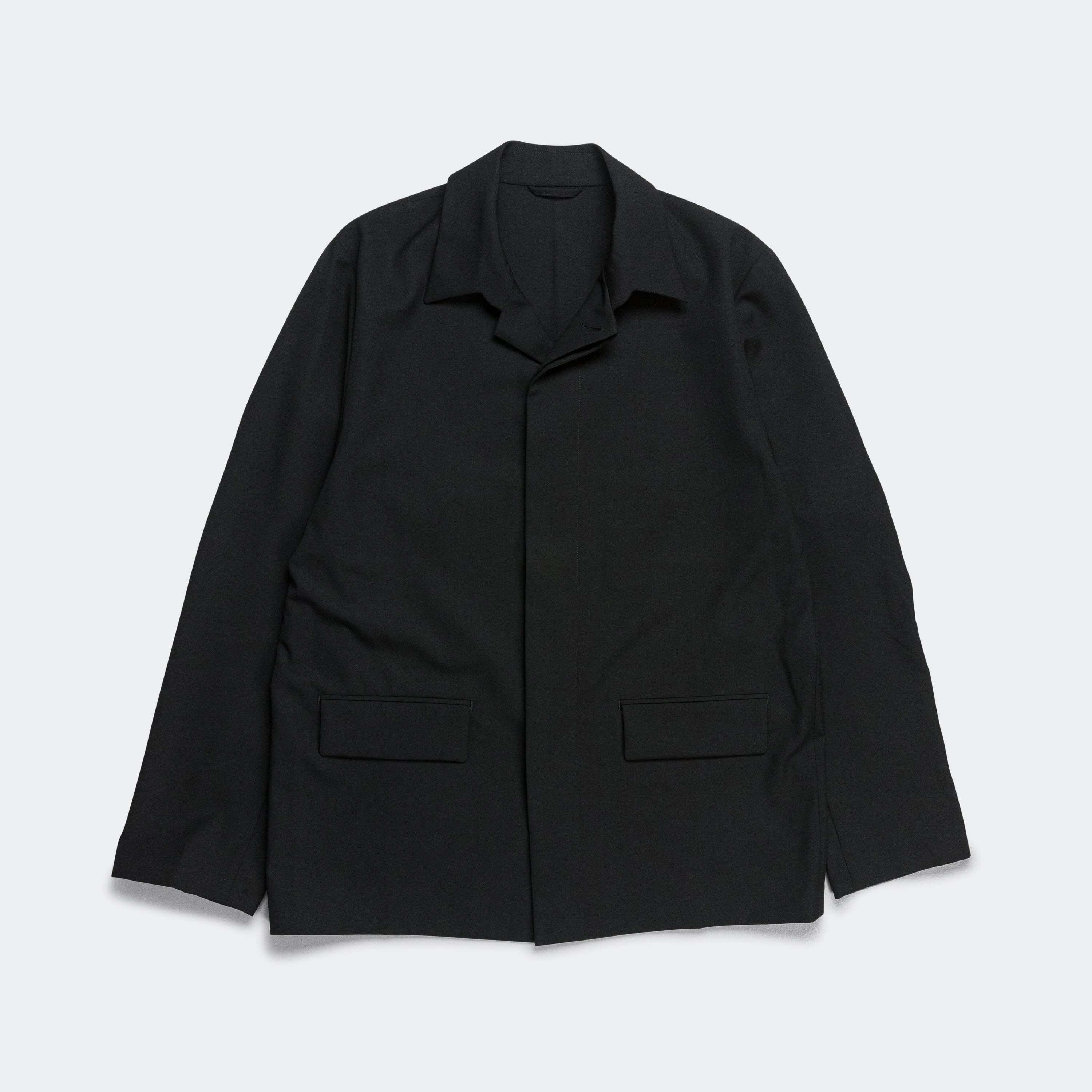 Popeline Wool Jacket - Black Layered Wind Barrier Windbreaker Inspired Fit