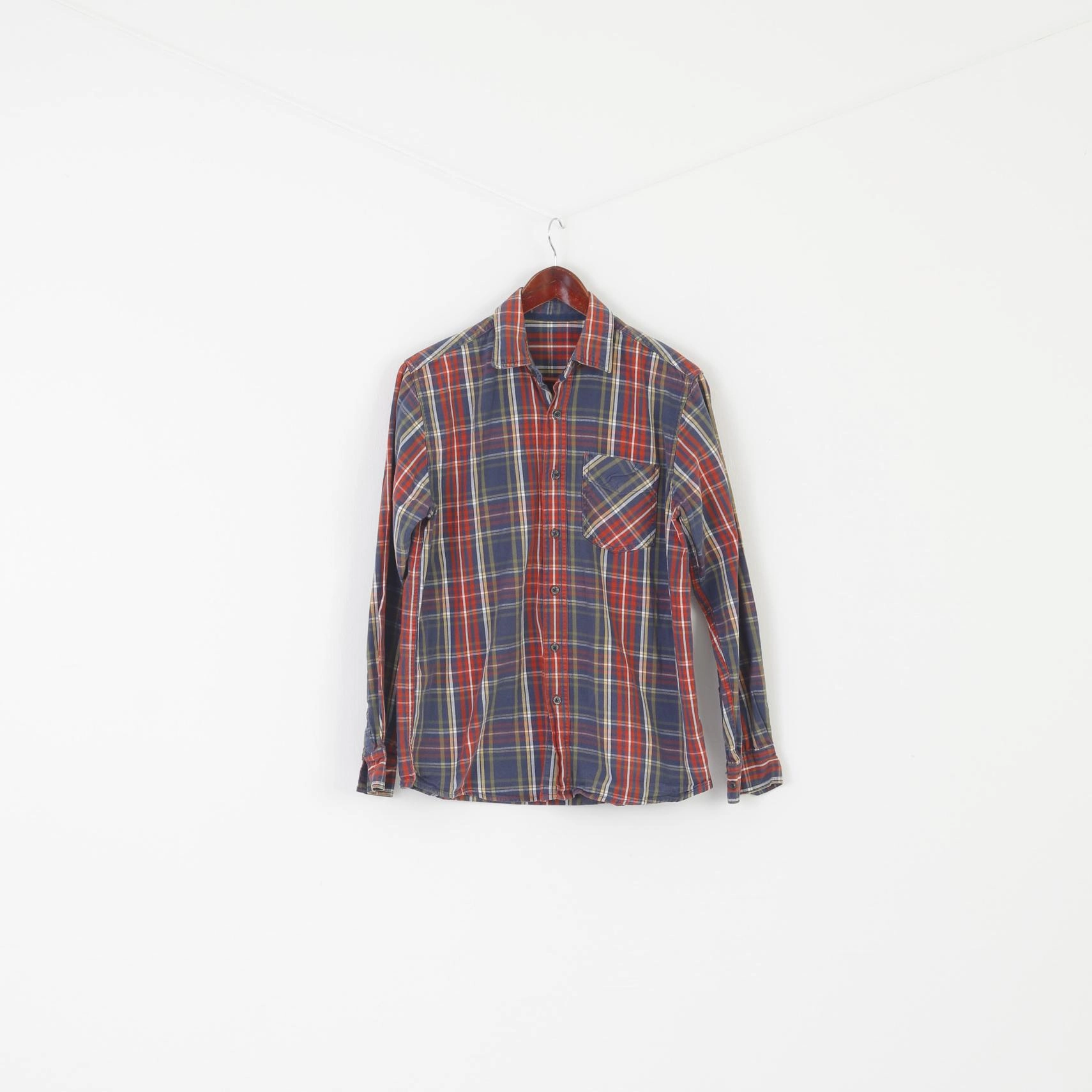 Cotton Traders Men S Casual Shirt Red Blue Check Rust Cotton Long Sleeve Top Trendsetting Style Flexible Material